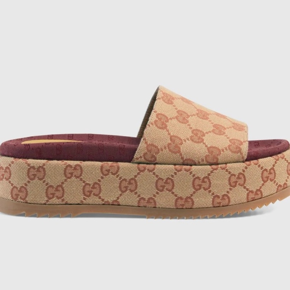 Gucci Original GG slides Tan & Brick Red PLATFORMS comes in original box&bags